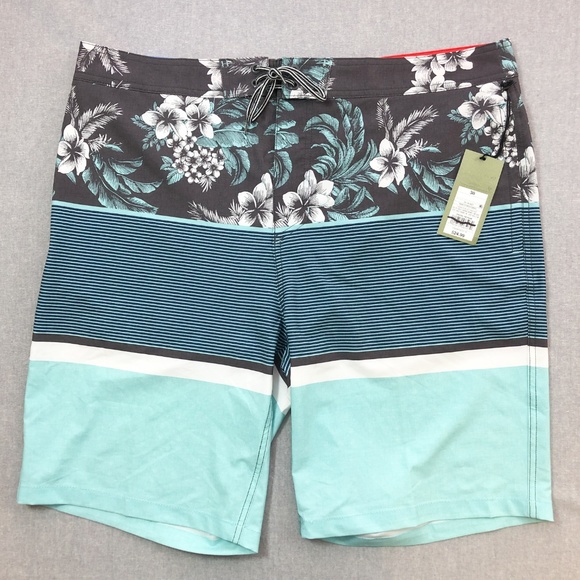 10" Aqua Gray White Stoked Floral Board Short - Picture 3 of 8